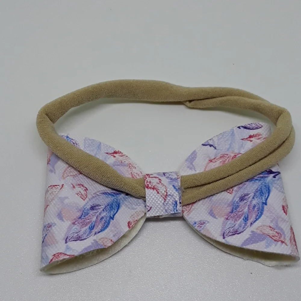 feather print bow headband